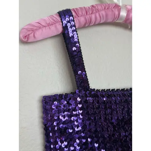 Vintage Small Partique Disco All over Sequin Purple Tank Top Party Club ILGQU