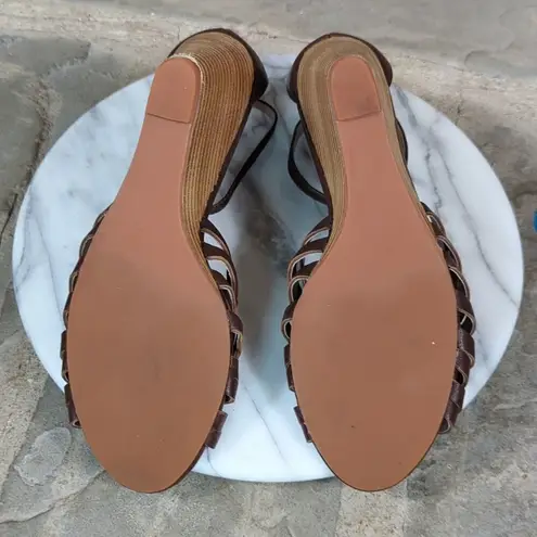 J. Jill Brown Leather Strappy Wedge Shoes Woman's 8 Summer Vacation Coastal Brown