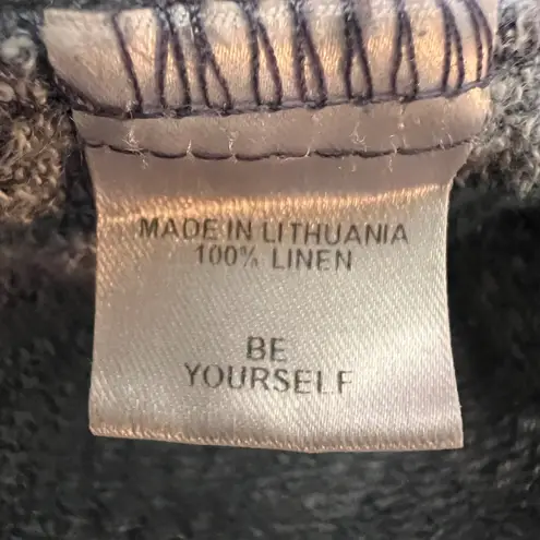 Flax Linen Waffle Knit Textured Top Gray Long Sleeve Scoop Neck Small