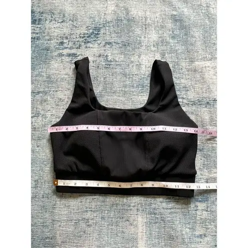 Rae Mode Black Ribbed Knit Cross Court Sports Bra Medium Black