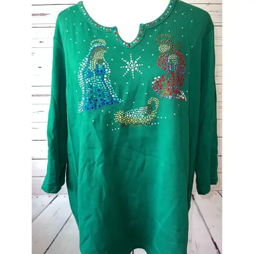 Quacker Factory NWOT Nativity Shirt Plus Size 1X Rhinestones Ugly Christmas top - Image 4