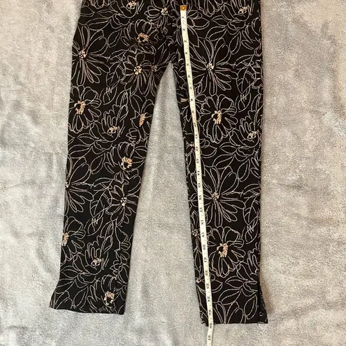 Agenda Petite Black Tan Floral Slim Fit Work Pants Ankle Slit Pants Size Small