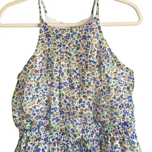 Row *A Blue/Yellow Floral Print Draw String Middle Romper. Size Medium Blue
