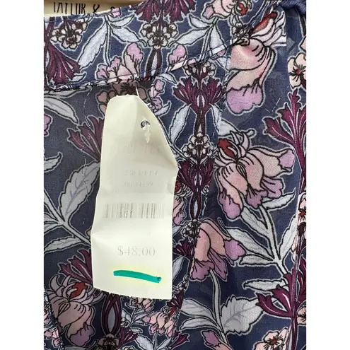 Taylor & Sage Purple Floral Long Sleeve Blouse Cut Out Front Tie Detail Women M