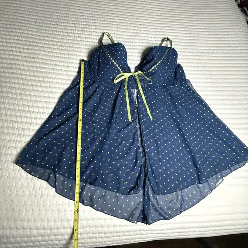 Cacique Babydoll Chemise Lingerie Blue Polka Dots Lined 26 / 28 Lined Underwire