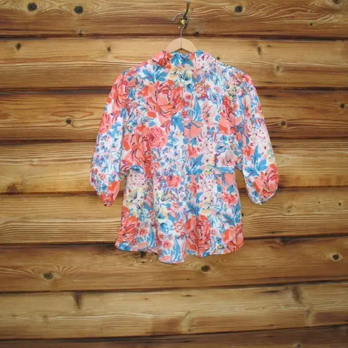 NWOT Jade Melody Tam Floral Tie Neck Top White Size M