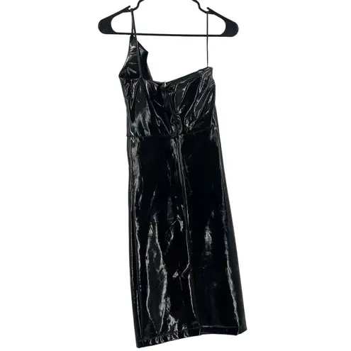 Avec Les Filles Dress SZ Small Faux Ever Leather One-Shoulder Bodycon Black NWT