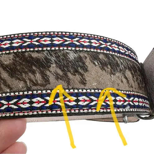 Brown Genuine Leather Calf Hair Aztec Ribbon Trim Belt Size 40