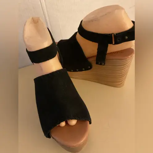 Musse & Cloud Black suede platform espadrille Wedge Sandals size 9