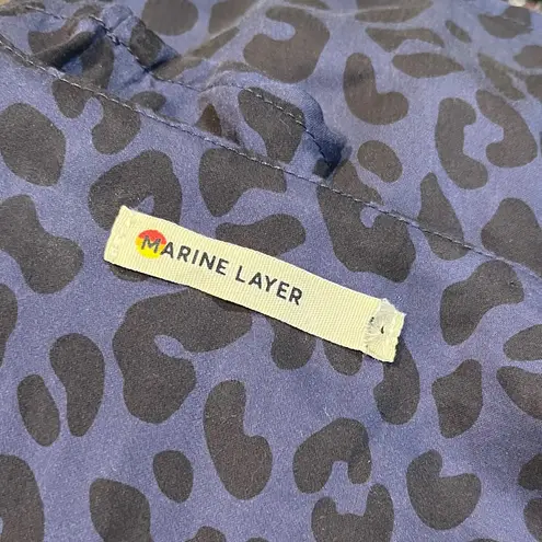 Marine layer NWOT Rory Longsleeve Ruffle Blouse in Blue Cheetah