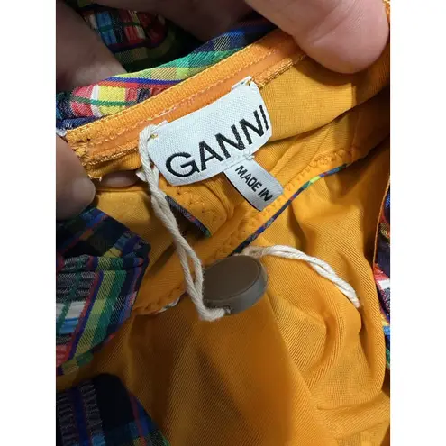 Ganni  Halterneck Ruched Checked One Piece Swimsuit Multicolor NWOT Size S