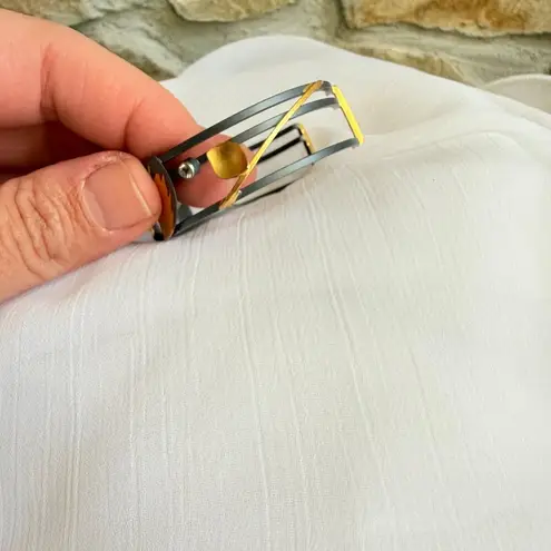 Judith Neugebauer Signed Sterling Silver Gold Leaf Cuff Bracelet Black