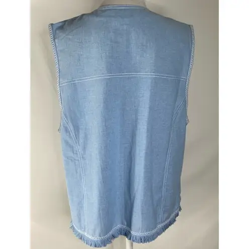 draper's & damon's Draper’s & Damon’s Blue Vest Grandmacore Embroidered Flowers Fringe Hem LP