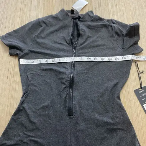 Love University Women Gray CATSUIT ROMPER JUMPSUIT Medium Cap Sleeve Zip Up New