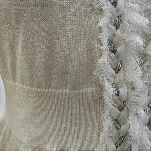 Rebecca Taylor Wool Blend Braided Trim Frizz Collar Cardigan Sweater S - Image 7