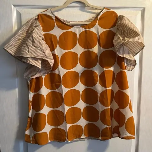 CES FEMME Contrast Polka Dot Blouse Top in Golden Yellow Size 3X New w/o Tag