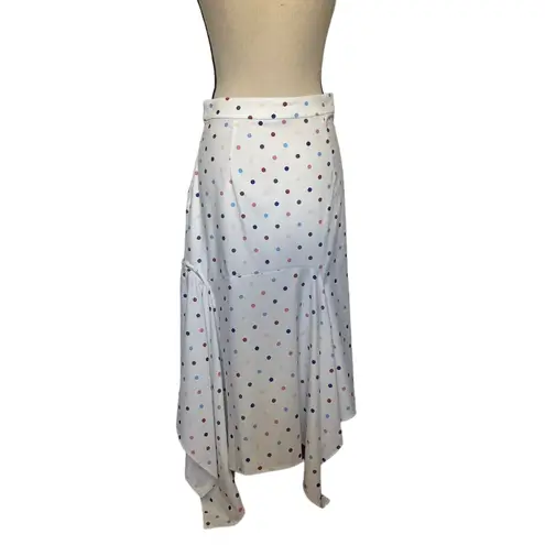 N12H Wonderland Asymmetrical Skirt Sz S Y2K Indie Polka Dot Hanky Hem Fairy Midi White