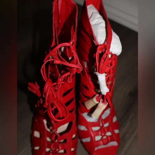 Womens Vince Camuto Narrital Lace Up Caged Dress Sandals 7 1/2 Red Size 7.5