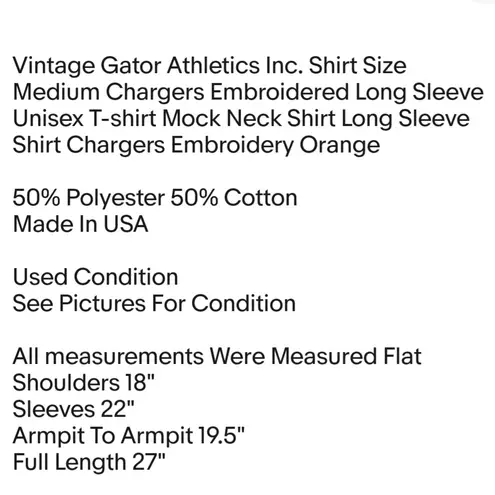Gator Athletics Inc. Vintage Shirt Size Medium Chargers Embroidered Long Sleeve Unisex T-shirt