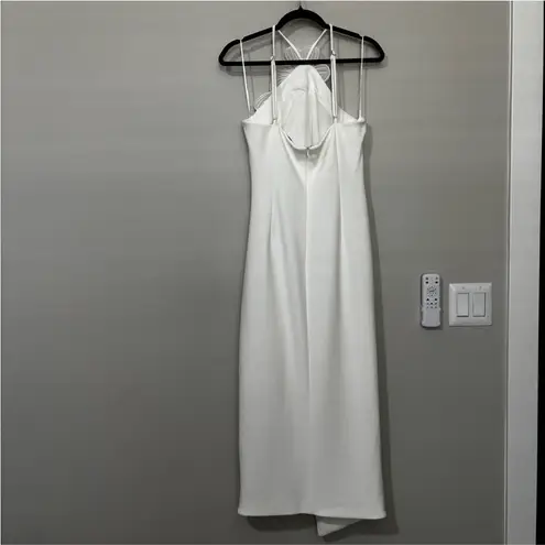 Elliatt Janelle White Floral Applique Halter Neck Midi Dress Size XL Pearl Slit