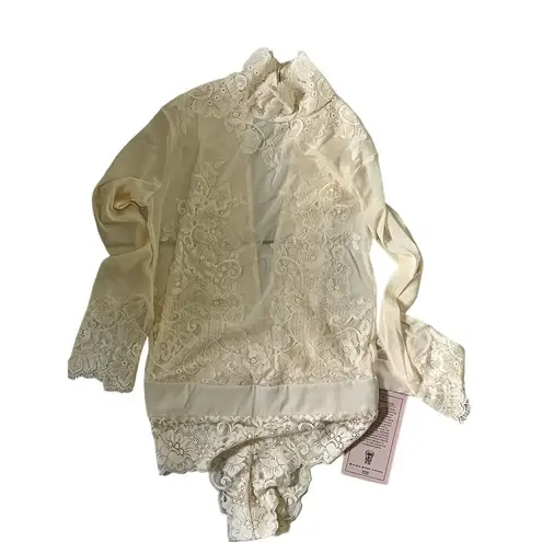 We Are HAH Take Hah Bow Reversible Lacey Bodysuit Cream Pink Women's Size S NWT