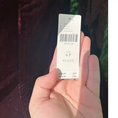 Maeve Anthropologie Velvet Burgundy Blazer Size 6P Petites NWT