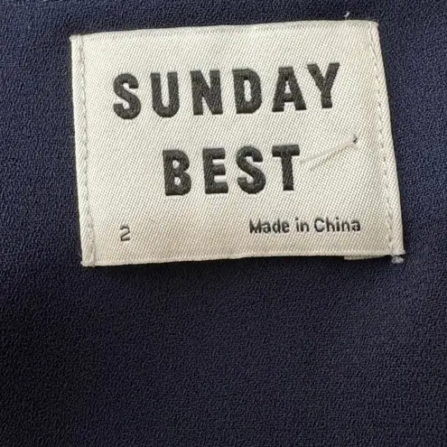 Aritzia Sunday Best Ruffle Wrap Chiffon Navy Mini Dress Size 2 Blue