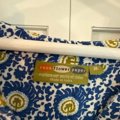 Rockflowerpaper blue block print geometric tunic blouse M Size M