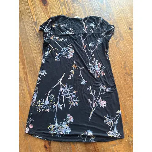 Soma Cool Nights Short Sleeve Veiled Floral Grand Black Nightgown, sz S