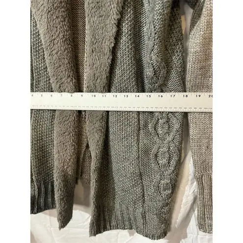 Mystree Women's Grey Angora Blend Chunky Cable-Knit Open front Cardigan L Fur