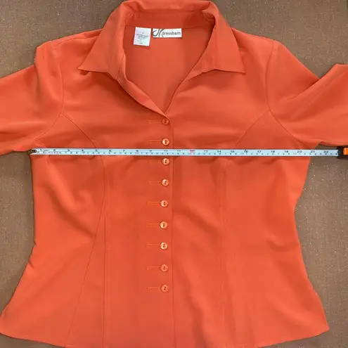 Dress Barn  Vintage Y2K Orange Retro Stretchy Button Up Mod Diner Blouse Size L