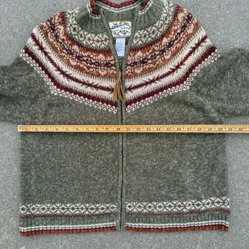Y2K Cabincore Gorpcore Boho Earth Tone Fair Isle Zip Up Green Cardigan Sweater L Size L