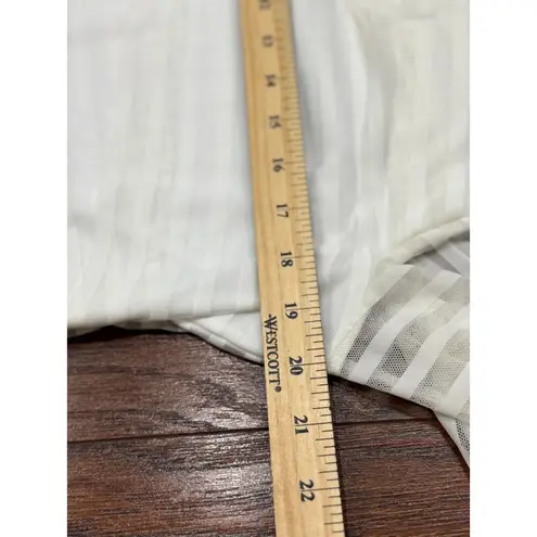 Dana Buchman L White Layered Mesh Stripe Top Sheer Blouse Long Sleeve Stretch