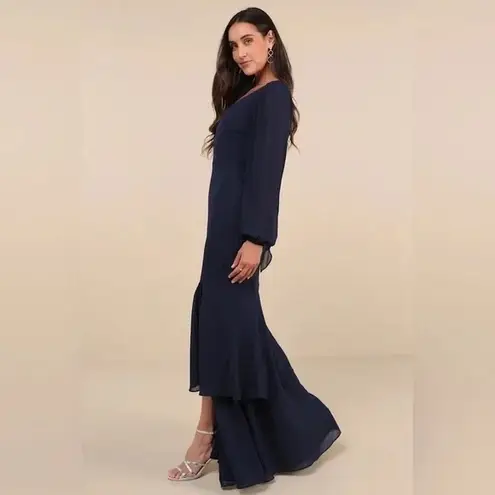 Lulus Tier Elegance Navy Long Sleeve Tiered Maxi Dress Size 2X Blue