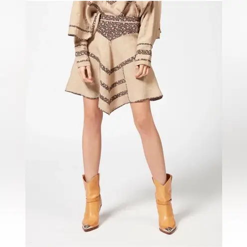 Isabel Marant Neutral Marta Linen Floral Patterned Mini Skirt