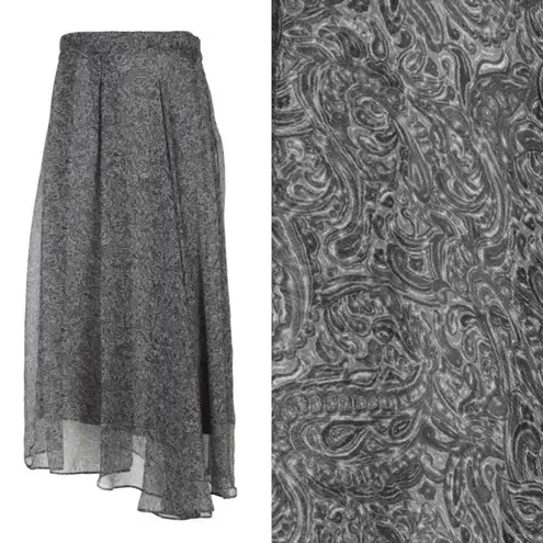 Brunello Cucinelli Paisley Print Silk Midi Skirt Grey Asymmetrical Chiffon