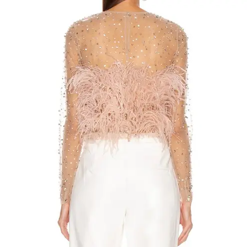 RÊVE RICHE Jasmina Feather Embellished Dusty Rose Sheer Long Sleeve Top Size 42 Pink