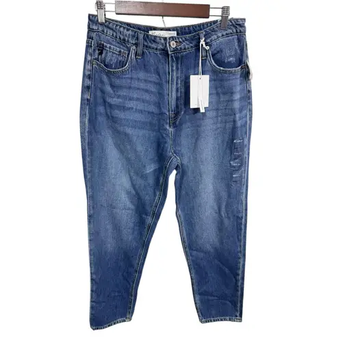 Kancan Distressed High Rise Mom Jeans Minimalist Streetwear Casual Women's 29 Blue