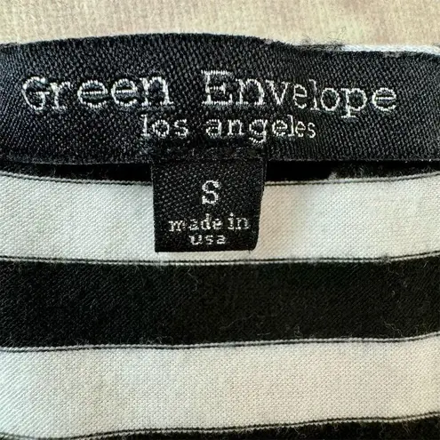 Green Envelope LA Women's S Black & White Striped Y2K Skater Top V-Neck
