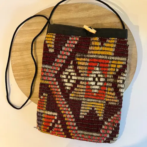 Indie Handmade Fabric Woven Weaved Southwestern Small Crossbody Bag Black
