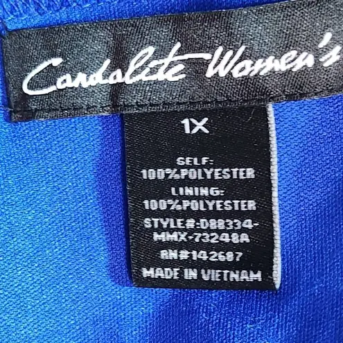 Candalite Women's Blue Floral Dress Size 1X Plus Size Wedding Guest Dress