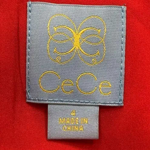 CeCe Carly Dress Cherry Red Ruffle Detail Knee Length Shift Long Sleeve