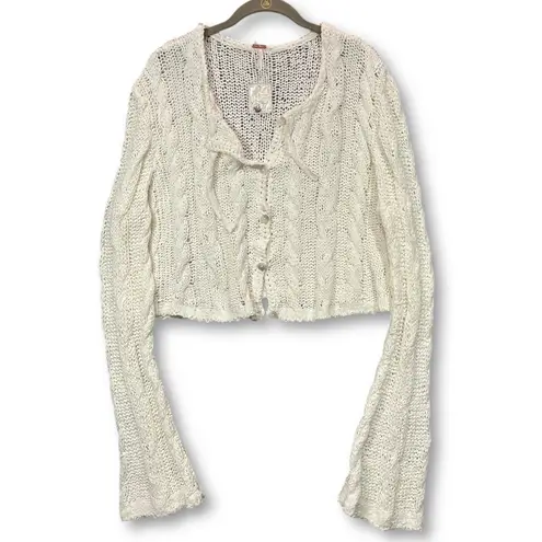 Free People NWT  Robyn Cable Knit Bell Sleeve Cropped Cardigan Sweater Women's XL