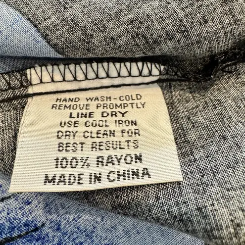 Aloha Hut Hawaii Hibiscus Top Black Blue Floral Rayon Peasant Small