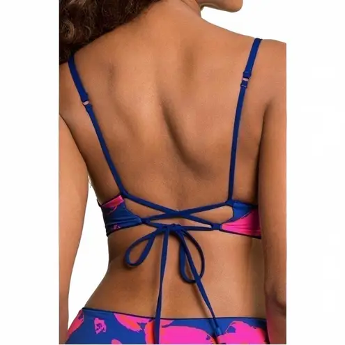 Maaji  Jade Black Parade Long Line Triangle Reversible Bikini Top Blue Pink NWT S thumbnail 4