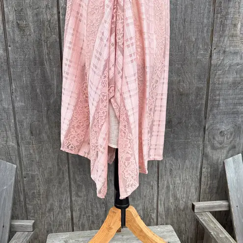 Tassels N Lace Elegant Asymmetrical Pink Dress Lace Gingham Embroidered Trim and Top Size Sm