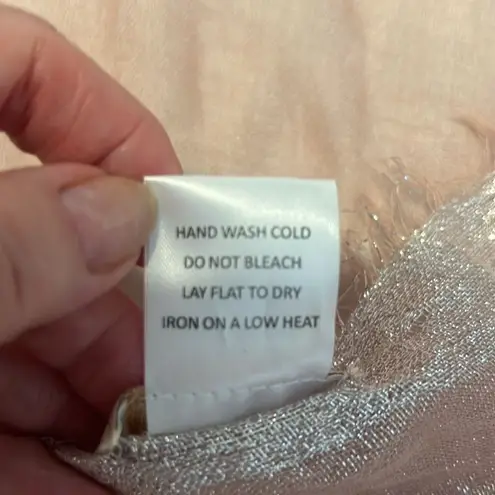 Elegant Sheer Pink Shawl with silver metallic trim 41”x76” EUC