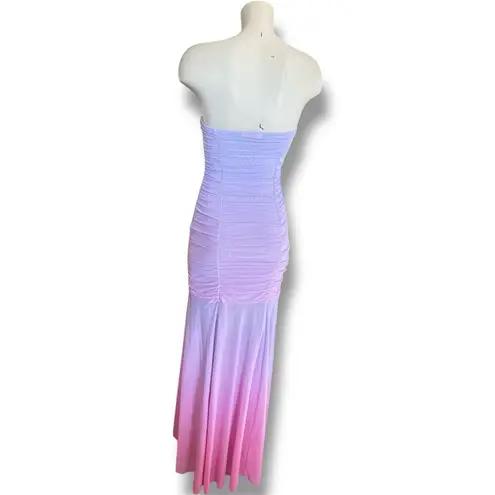 Rococo Sand Purple Pink Ombre Strapless Ruched Maxi Dress S