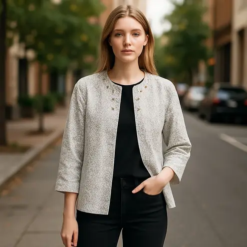 Alfred Dunner Petite Blazer Jacket Embellished Button 3/4 Sleeve Size 14P - Image 2