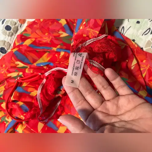 Vintage Red Tropical Print Lace